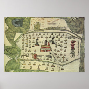 Montezuas Aztekenreich, Antike Weltkarte, 1577 Poster