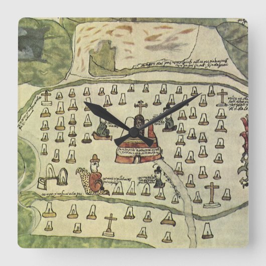 Montezumas Aztekenreich, Antique World Map, 1577 Quadratische Wanduhr (Vorderseite)