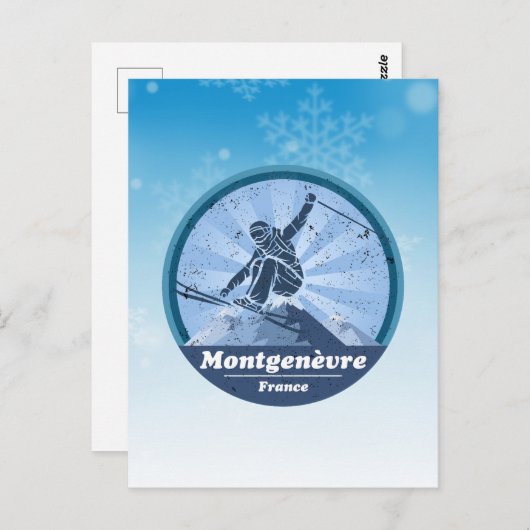 Montgenèvre Skistation - Skier Postkarte (Vorne/Hinten)