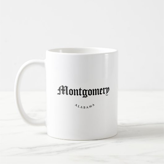 Montgomery Alabama Black Schriftart Kaffeetasse (Links)