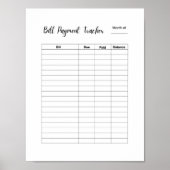 Monthly Bill Payment Tracker Log Poster (Vorne)