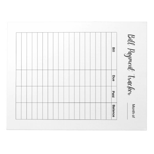 Monthly Bill Payment Tracker Notizblock (Vorderseite)