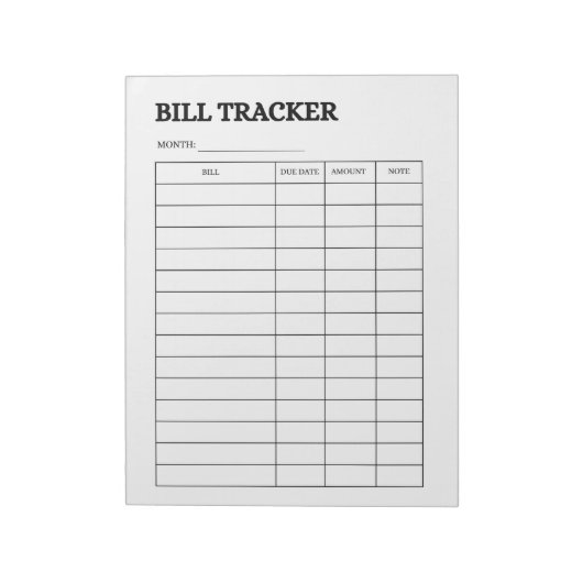 Monthly Bill Tracker Notepad Notizblock (Rotiert)