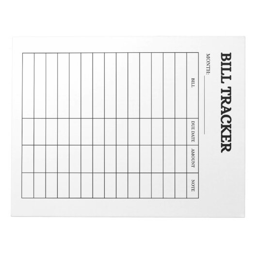 Monthly Bill Tracker Notepad Notizblock (Vorderseite)