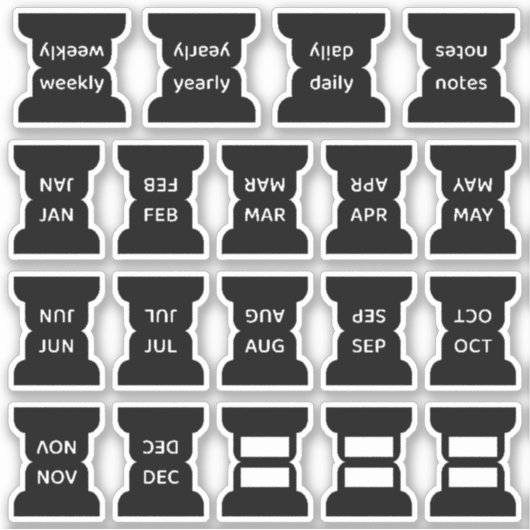 Monthly Black Index Tab Journal Divider Foldable Aufkleber (Vorderseite)