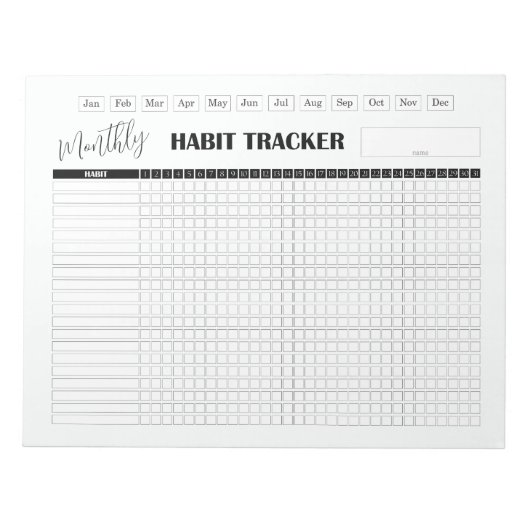 Monthly Habit Tracker White Notizblock (Vorderseite)