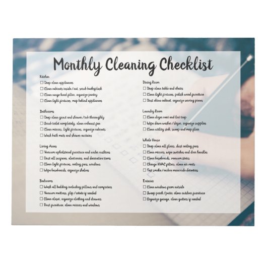Monthly House Cleaning Checklist Notizblock (Vorderseite)