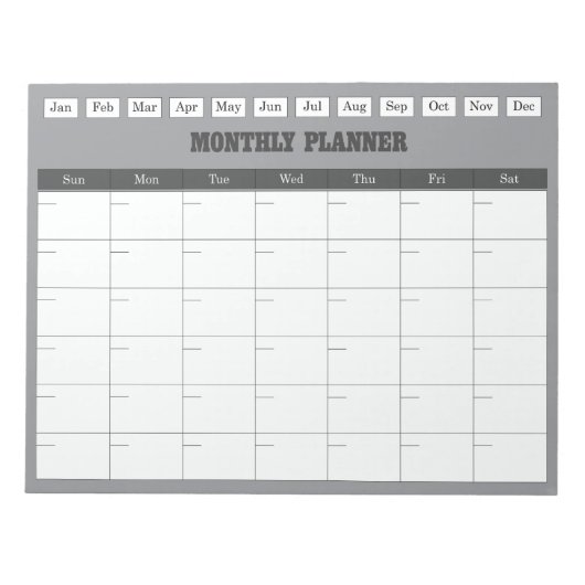 Monthly Planner Grey Simple Calendar Notizblock (Vorderseite)