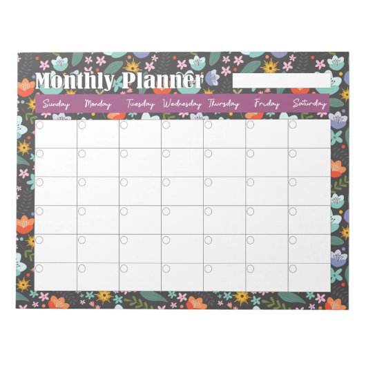 Monthly Planner Spring Colorful Flowers  Notizblock (Vorderseite)