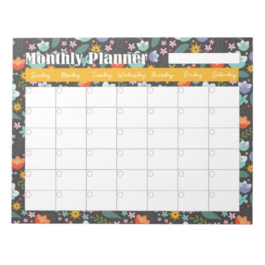 Monthly Planner Spring Colorful Flowers  Notizblock (Vorderseite)