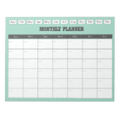 Monthly Planner Teal Simple Calendar Notizblock (Vorderseite)