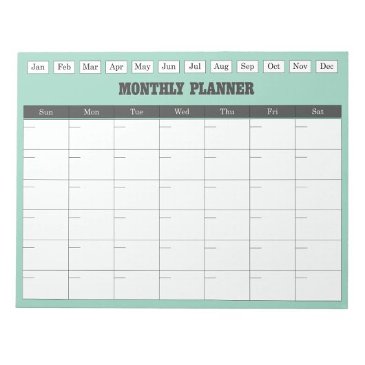 Monthly Planner Teal Simple Calendar Notizblock (Vorderseite)