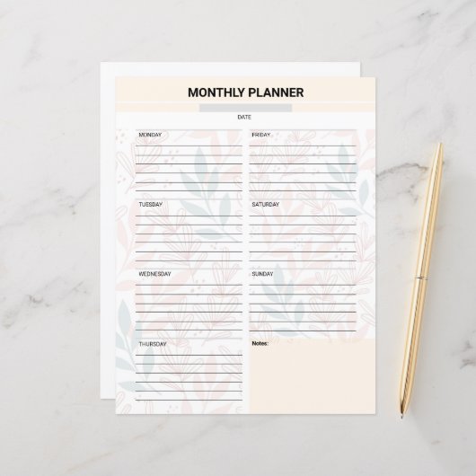 Monthly Planner Template (Vorderseite/Rückseite Beispiel)