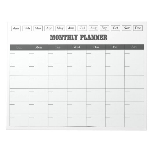 Monthly Planner White Simple Calendar Notizblock (Vorderseite)