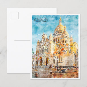Montmartre Frankreich vintage Reise Wasserfarbe Postkarte