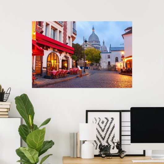 Montmartre in Paris, Frankreich Old Street Café Poster (Heimbüro)