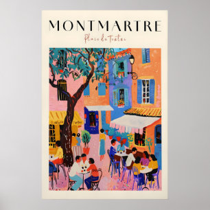 Montmartre Paris Druck Farbige Französische Cafész Poster