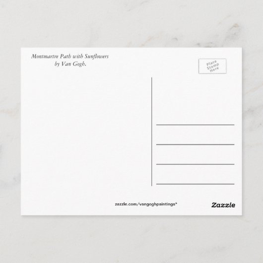 Montmartre Weg mit Sonnenblumen von Van Gogh. Postkarte (Rückseite)