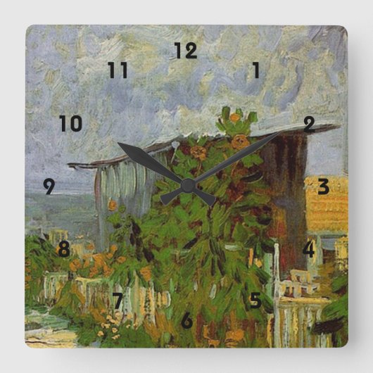Montmartre Weg mit Sonnenblumen von Van Gogh. Quadratische Wanduhr (Vorderseite)
