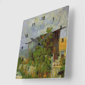 Montmartre Weg mit Sonnenblumen von Van Gogh. Quadratische Wanduhr (Winkel)