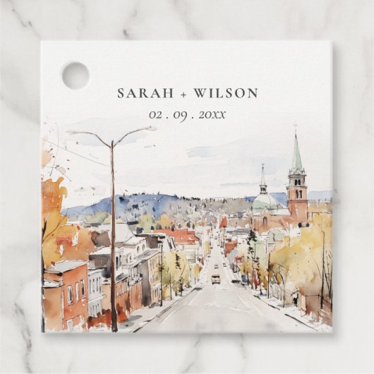 Montpelier City Scape Vermont Wasserfarbenhochzeit Geschenkanhänger (Vorderseite)