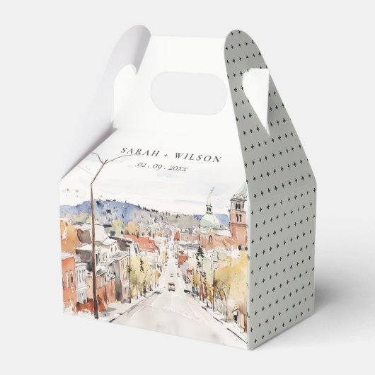 Montpelier City Scape Vermont Wasserfarbenhochzeit Geschenkschachtel (Rückseite)