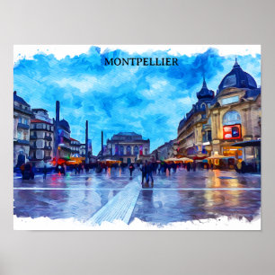 Montpellier France Place de la Comédie View Poster