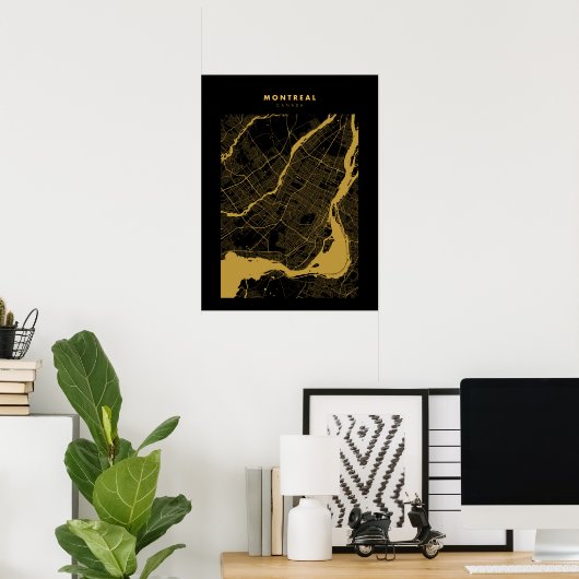 Montreal - Canada Dark Gold City Map Poster (Heimbüro)
