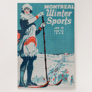 Montreal Winter-Sportarten Vintage-Plakat Skifahre Puzzle