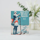 Montreal Wintersport Vintage Poster Skiing 1924 Postkarte (Stehend Vorderseite)