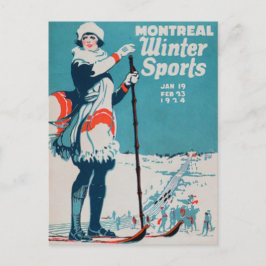 Montreal Wintersport Vintage Poster Skiing 1924 Postkarte (Vorderseite)