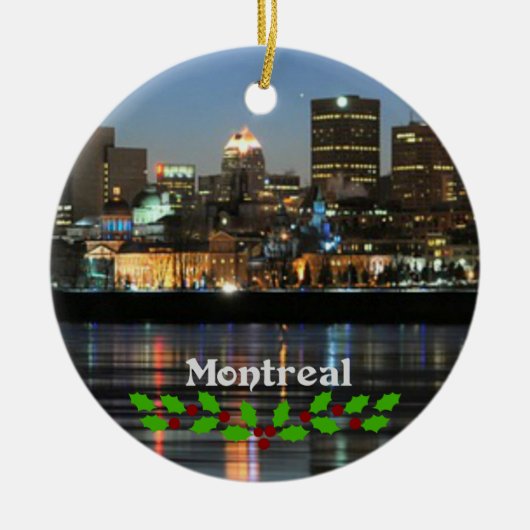 Montrealer Skyline mit grüner und roter Heiliglini Keramik Ornament (Vorne)