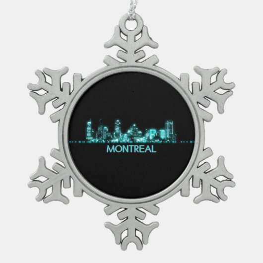 Montrealer Skyline Schneeflocken Zinn-Ornament (Vorderseite)
