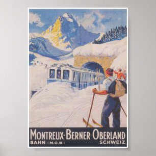 Montreux - Berner Oberland Schweiz Vintag Ski Poster