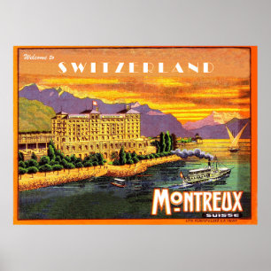 Montreux, Genfersee, Schweiz, Vintage Poster