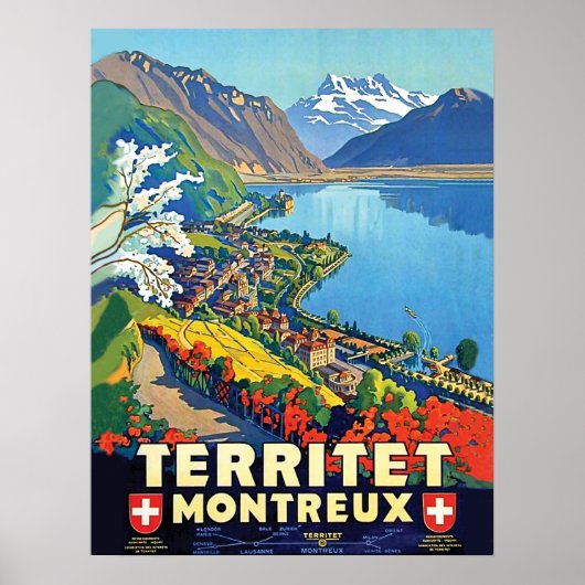 Montreux, Landschaft, Berge, See, Schweiz Poster (Vorne)