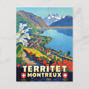 Montreux, Landschaft, Berge, See, Schweiz Postkarte
