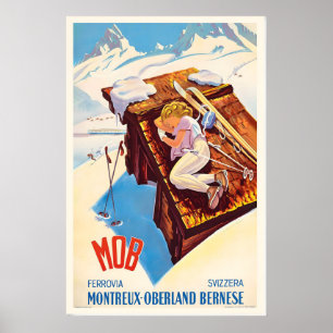 Montreux-Oberland Berner Schweiz Vintage-Ski Poster