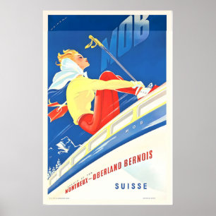 Montreux Oberland Bernois Schweiz Vintage-Ski Poster