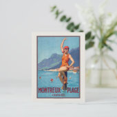 Montreux Plage Suisse Vintage Poster ca. 1920 Postkarte (Stehend Vorderseite)