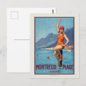 Montreux Plage Suisse Vintage Poster ca. 1920 Postkarte (Vorne/Hinten)
