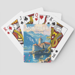 Montreux Schweiz Reise Kunst Vintage Spielkarten