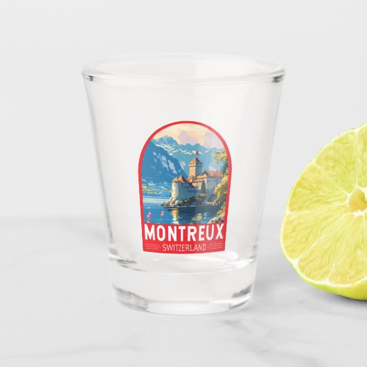 Montreux Schweiz Reisen Vintag Schnapsglas (Vorderseite)