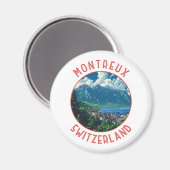 Montreux Schweiz Réro Distressed Circle Magnet (Vorderseite/Rückseite)
