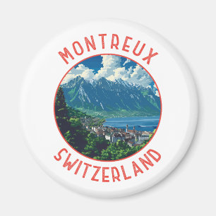 Montreux Schweiz Réro Distressed Circle Magnet