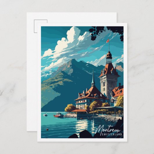 Montreux Schweiz Vintage Illustration Postkarte (Vorne/Hinten)