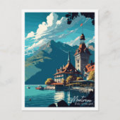 Montreux Schweiz Vintage Illustration Postkarte (Vorderseite)