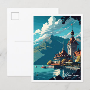 Montreux Schweiz Vintage-Reiseillustration Postkarte
