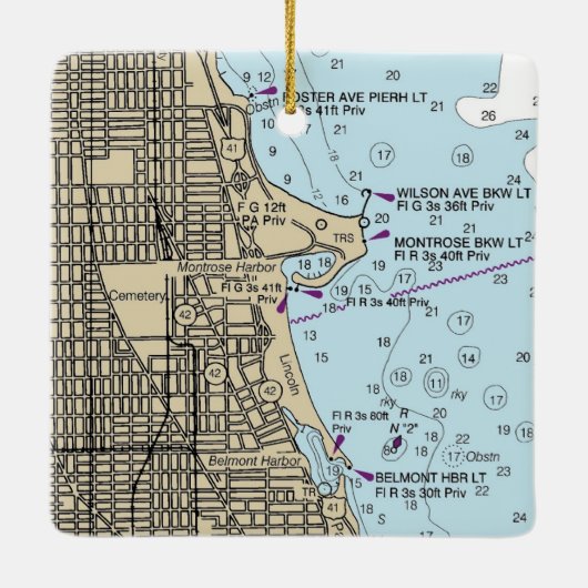 Montrose Harbour Chicago Lakefront Chart Keramikornament (Rückseite)