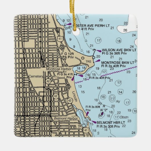 Montrose Harbour Chicago Lakefront Chart Keramikornament (Vorderseite)